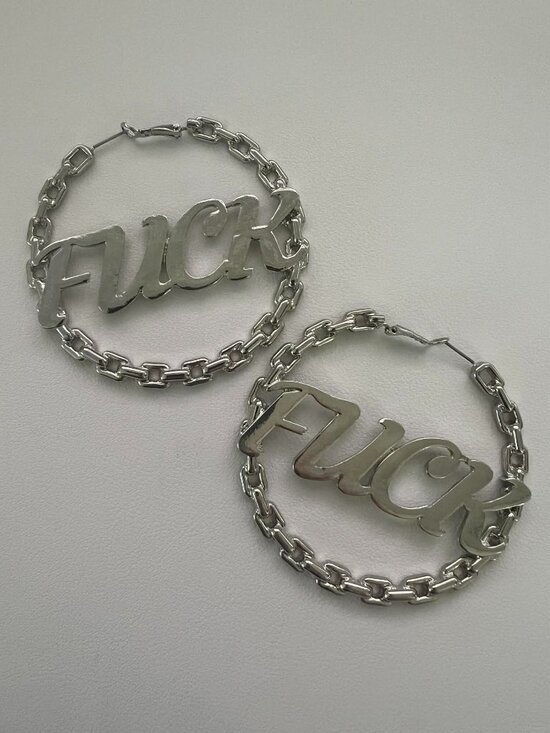 Dolls Kill Jewelry - F*ck chain hoop earrings